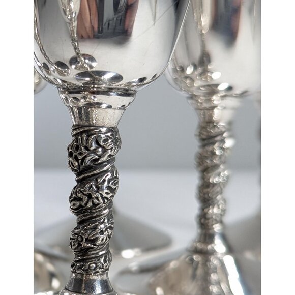 2 Vintage Primrose Plate Small Wine cups 2.5 oz, Silver Plated Stemmed Cordial - Picture 8 of 8